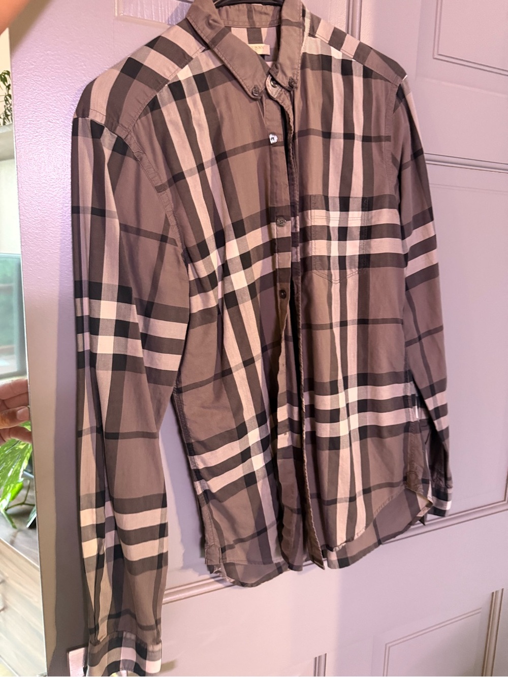Burberry Plaid Button-Up Shirt Jacket in Gray and Black